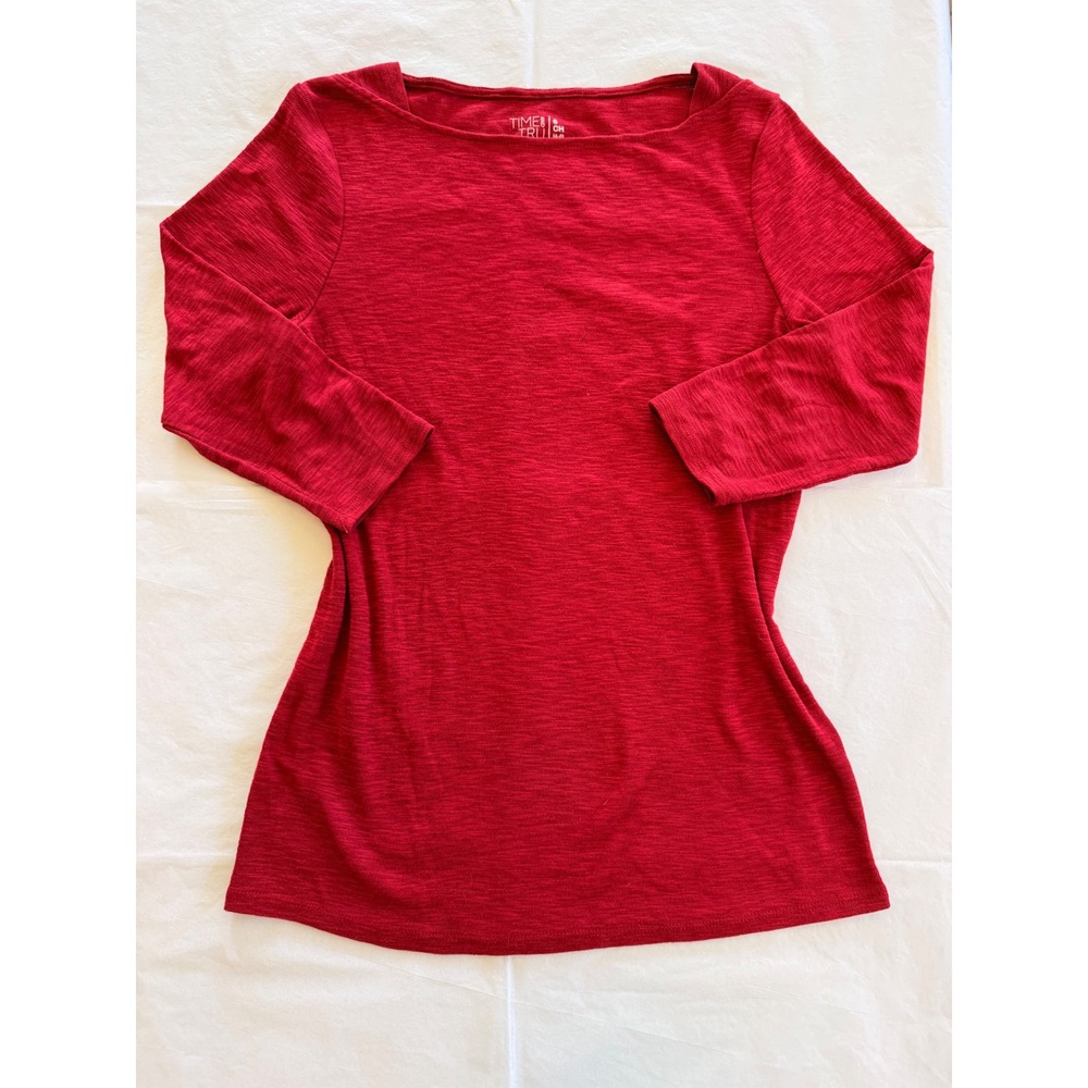 Time and Tru 3/4 Sleeve Top Women S Red Good Boat Neck Slub Knit TTL38262